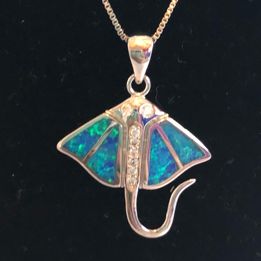 Stingray Sterling Silver Blue Fire Opal Necklace